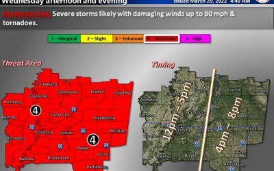 Severe Storms Expected Wednesday Afternoon, 3.30.22