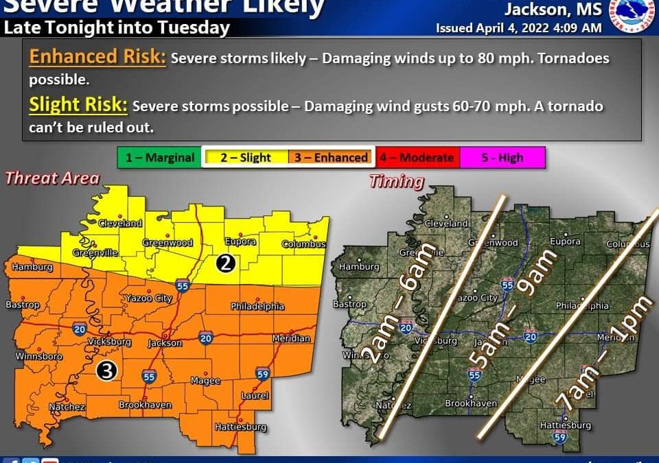 Pearl Wx Alert: Chance of severe storms early Tuesday morning (4.5.22).