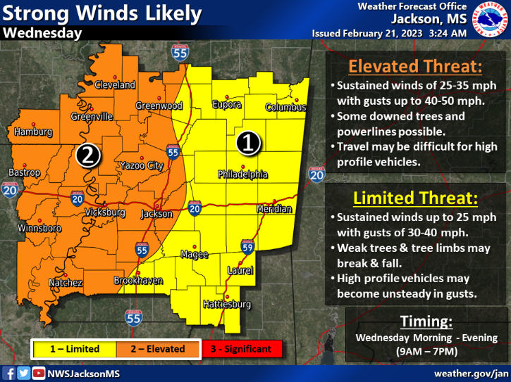 Strong Winds Expected Wednesday, 2.22.23